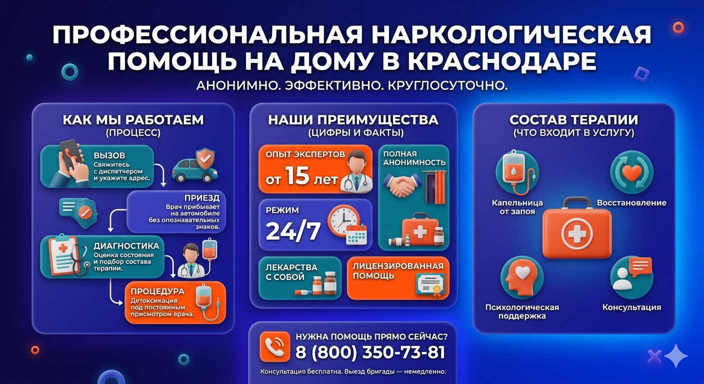 Инфографика о принципах лечения алкоголизма на дому в Ефремове: этапы вызова нарколога, преимущества анонимной детоксикации и состав медицинской помощи.